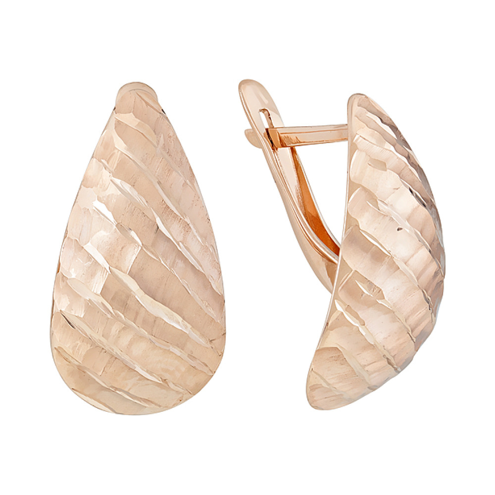 Золотые серьги без камня с алмазкой № 123988