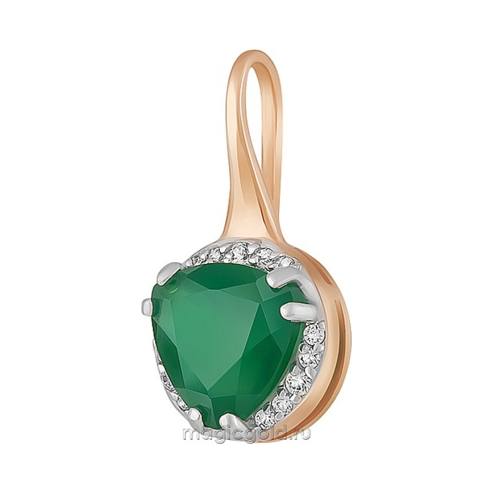 Золотая подвеска с зелёным ониксом и фианитом № 162081