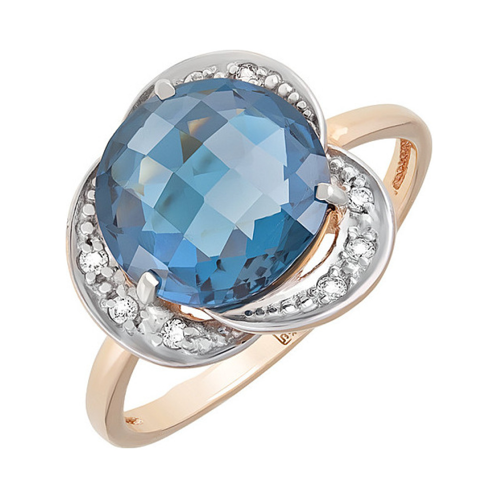 Золотое кольцо с топазом и фианитом № 111229