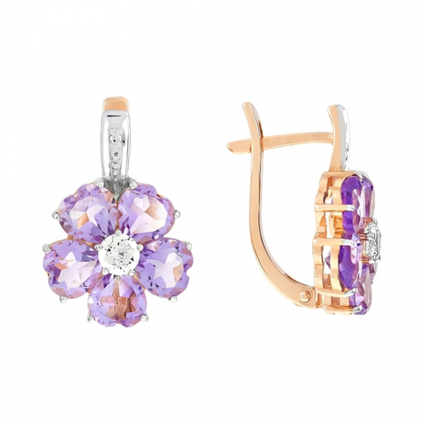 Золотые серьги с аметистом и фианитом № 81277