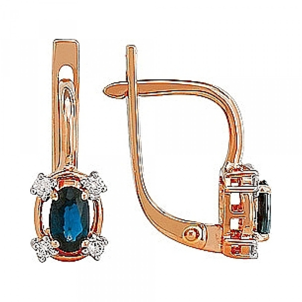 Золотые серьги с бриллиантом и сапфиром № 82381