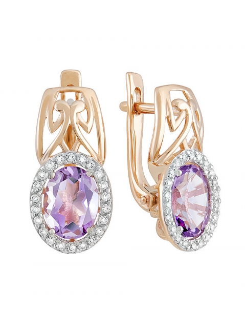 Золотые серьги с аметистом и фианитом № 122871