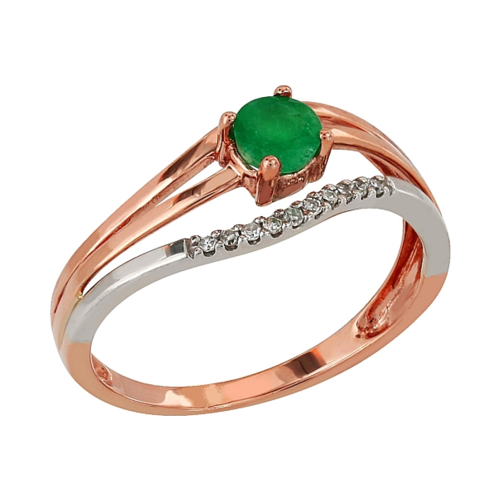 Золотое кольцо с бриллиантом и изумрудом № 84975