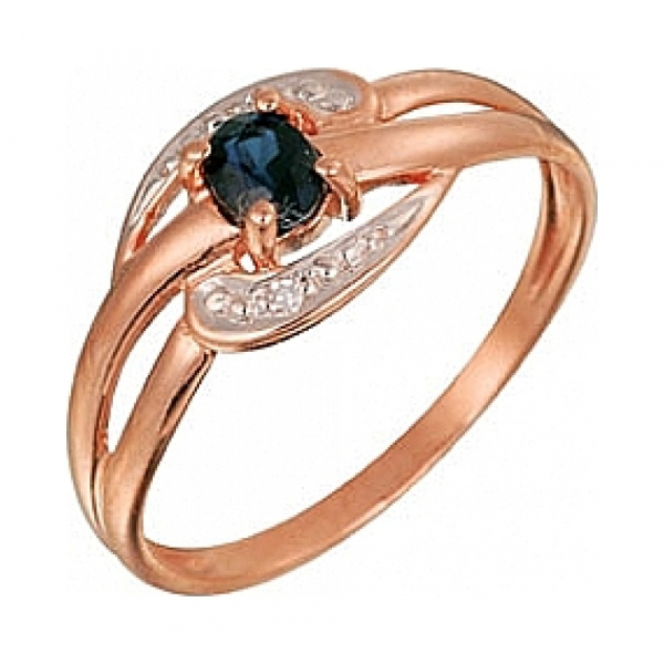 Золотое кольцо с бриллиантом и сапфиром № 7220