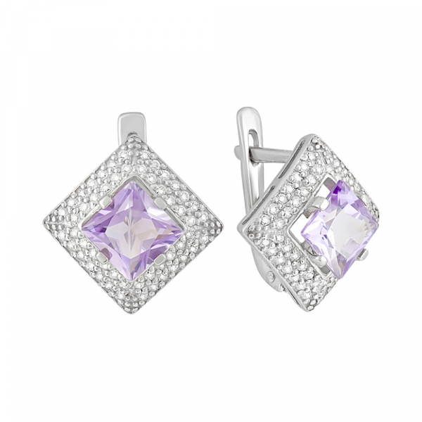 Серебряные серьги с аметистом и фианитом № 123198