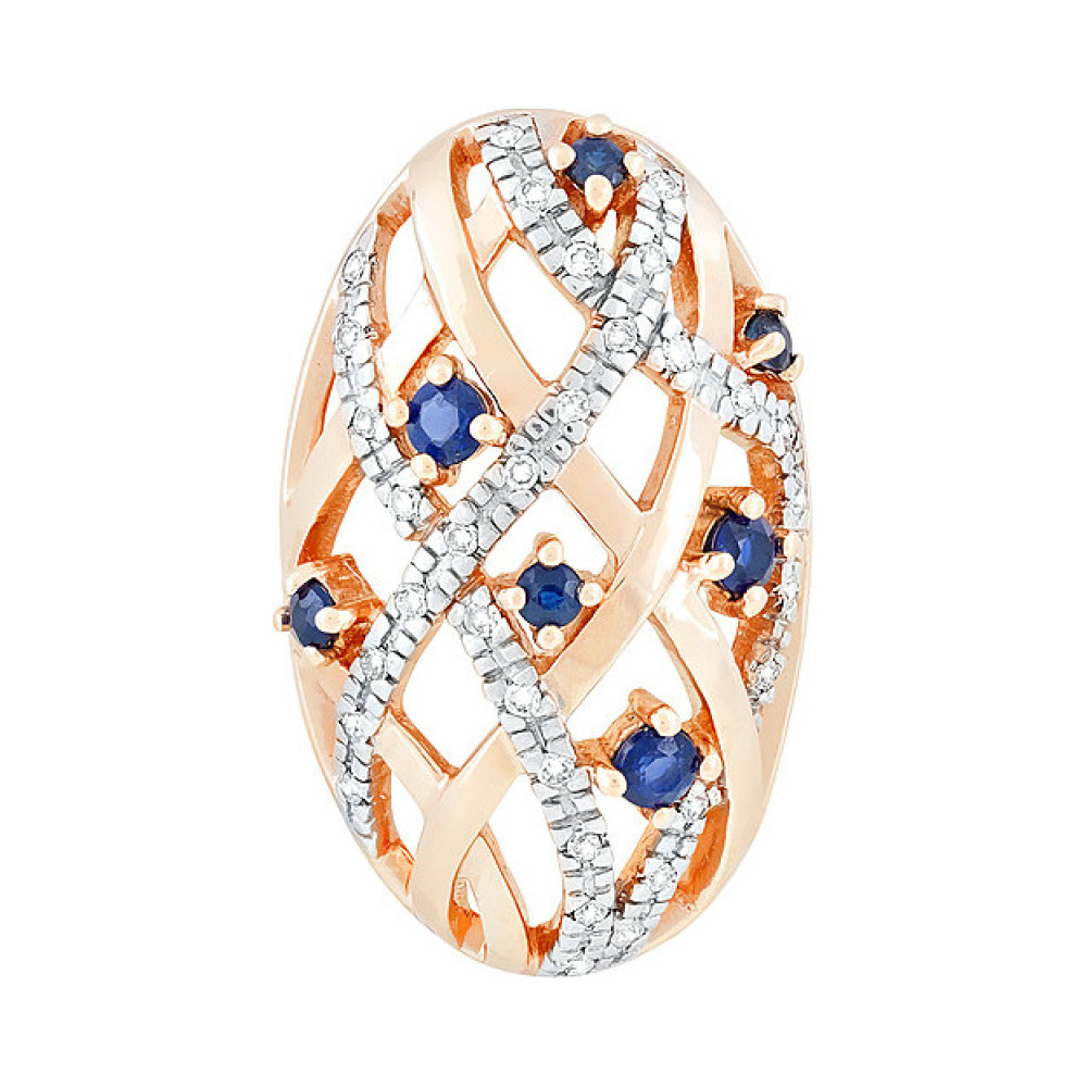 Золотая подвеска с бриллиантом и сапфиром № 41132