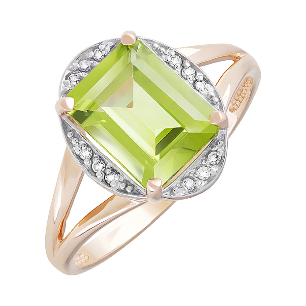 Золотое кольцо с хризолитом и фианитом № 126569