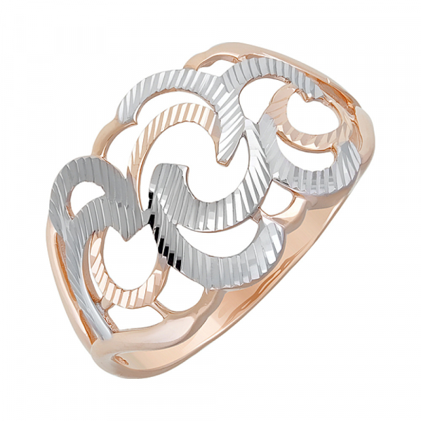 Золотое кольцо без камня с алмазкой № 127379