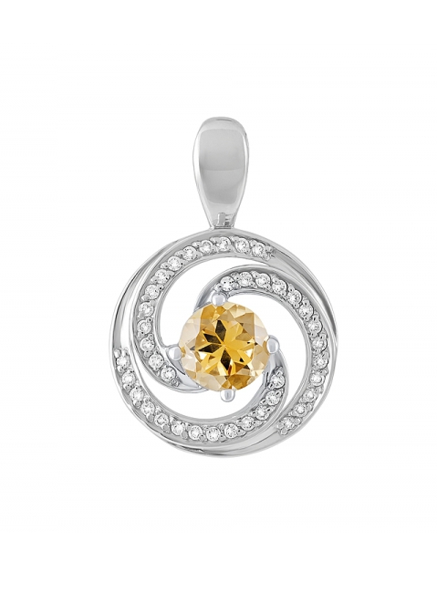 Серебряная подвеска с цитрином и фианитом № 132325