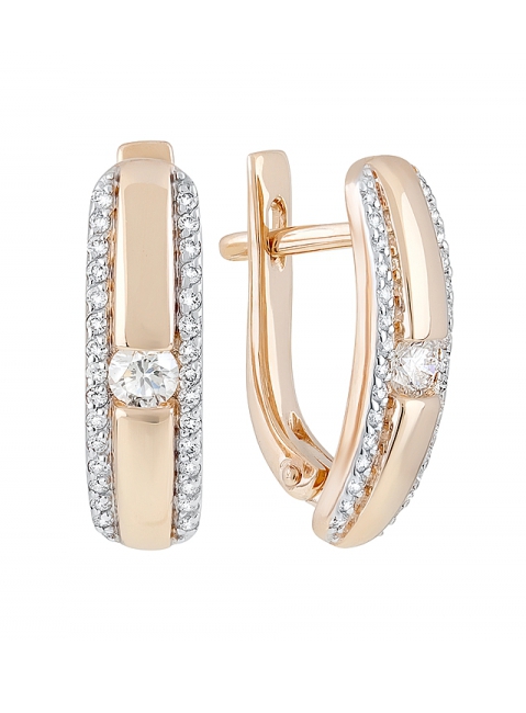 Золотые серьги с бриллиантом № 129139