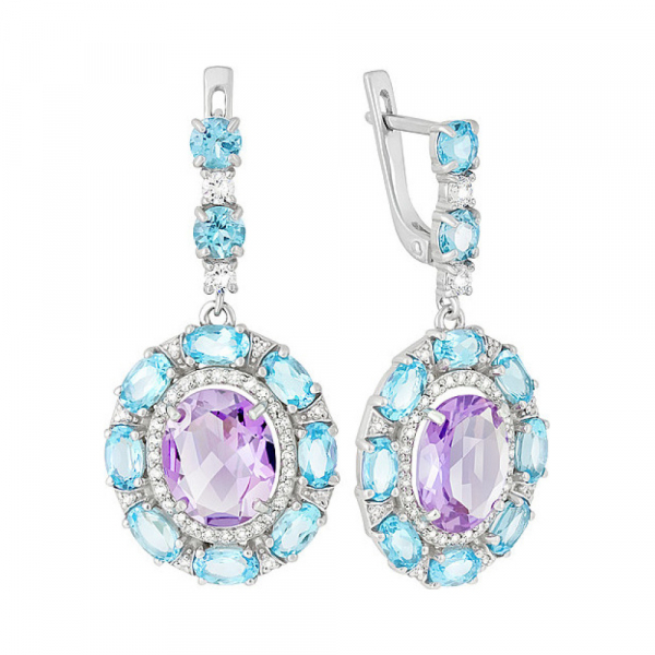 Серебряные серьги с полудрагоценными вставками и фианитом № 137833