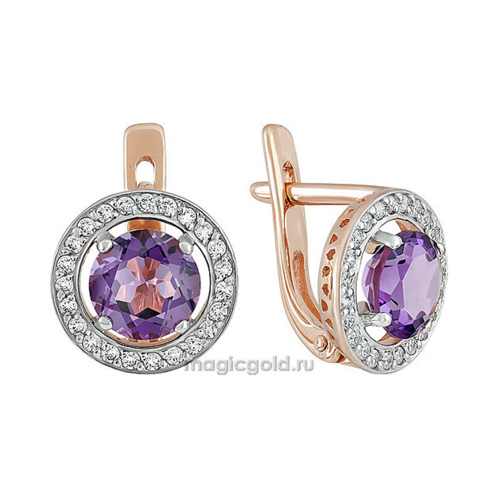 Золотые серьги с аметистом и фианитом № 139834