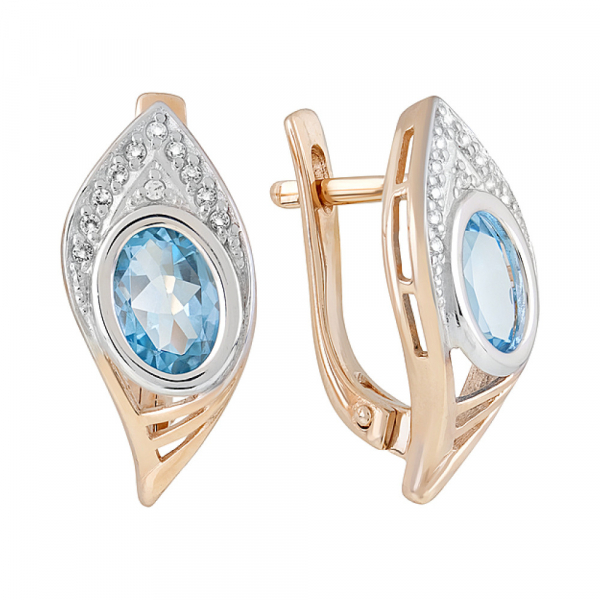 Золотые серьги с топазом и фианитом № 122828