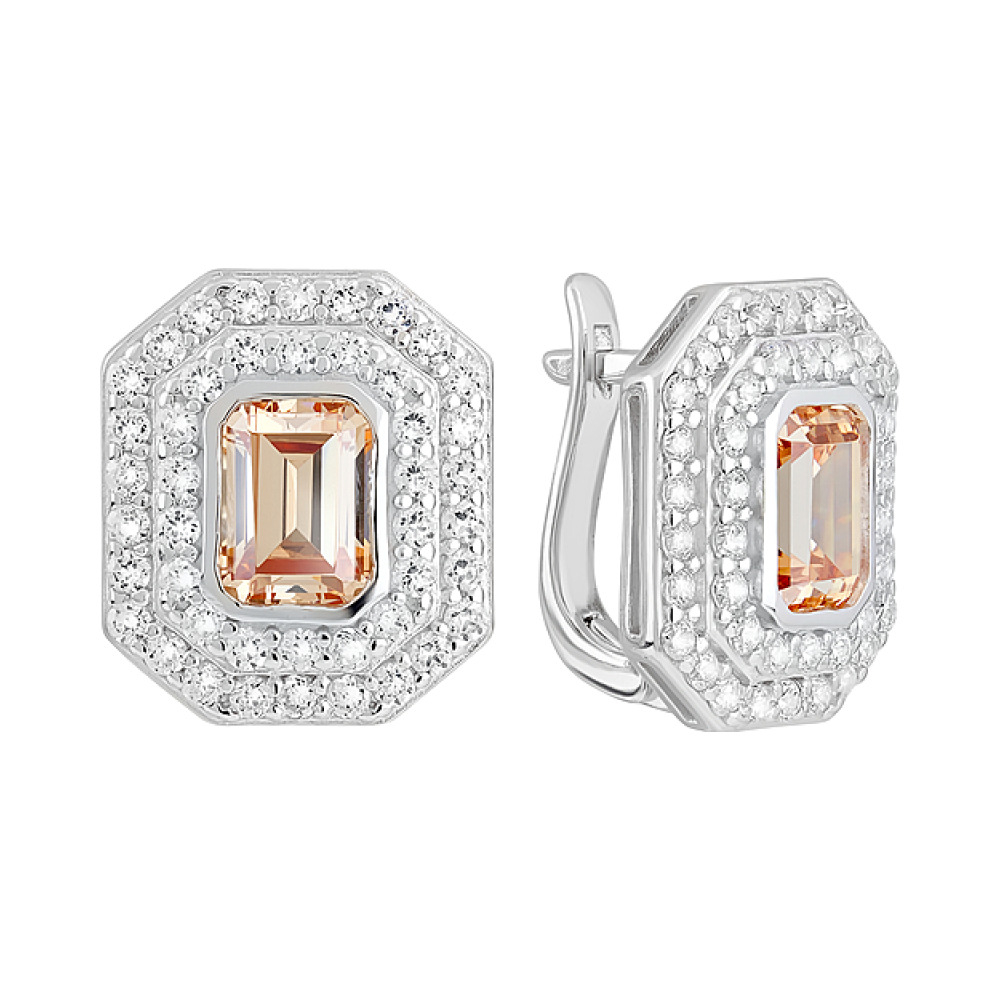 Серебряные серьги с фианитами № 127772