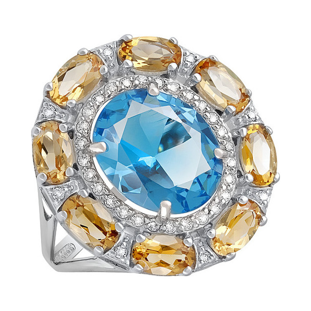 Серебряное кольцо с цитрином, алпанитом и фианитом № 133245