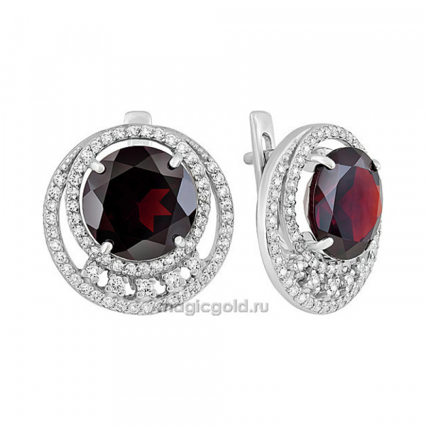 Серебряные серьги с гранатом и фианитом № 134032