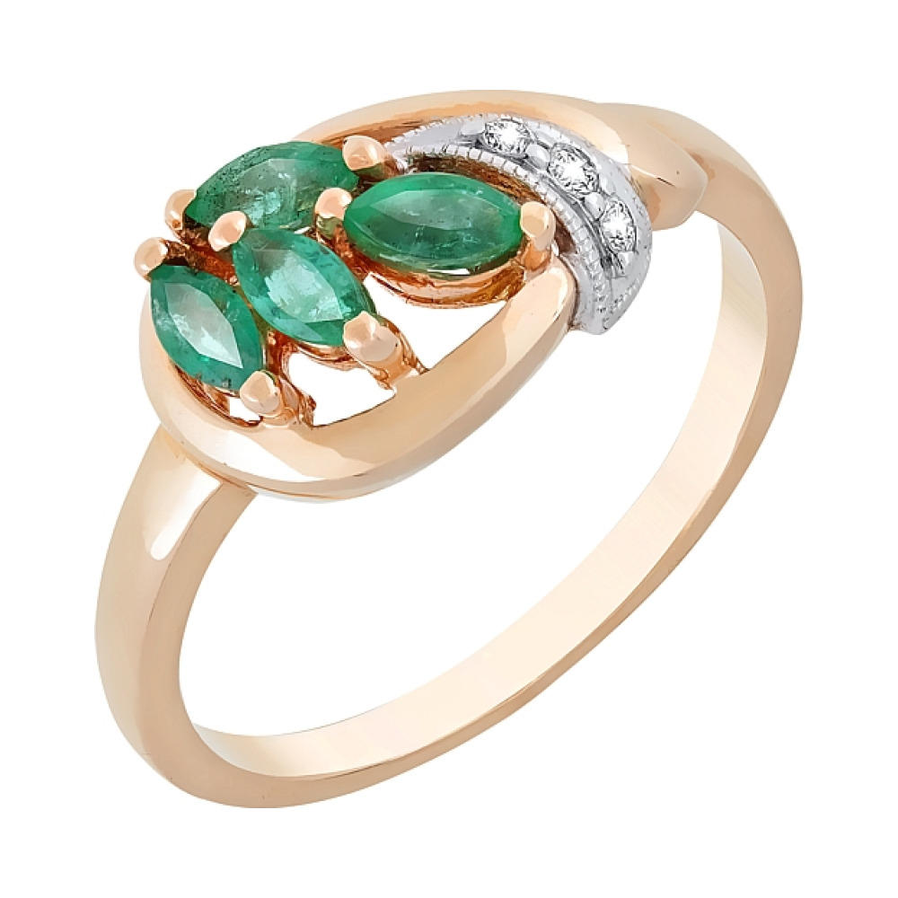 Золотое кольцо с бриллиантом и изумрудом № 64215