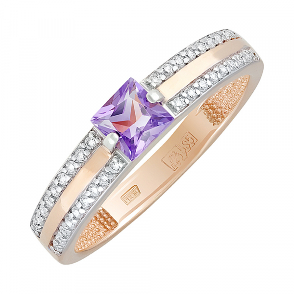 Золотое кольцо с аметистом и фианитом № 128692