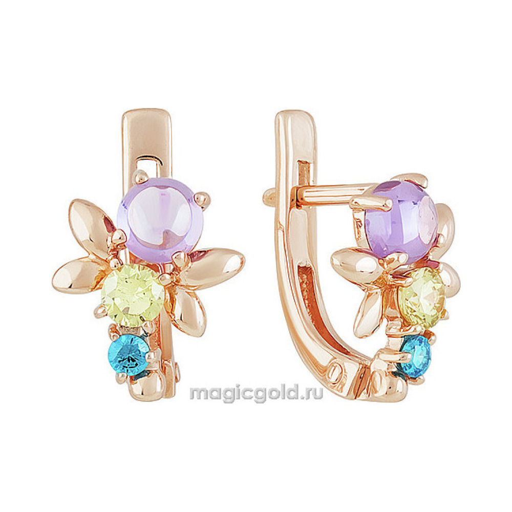 Золотые серьги с фианитом № 156397