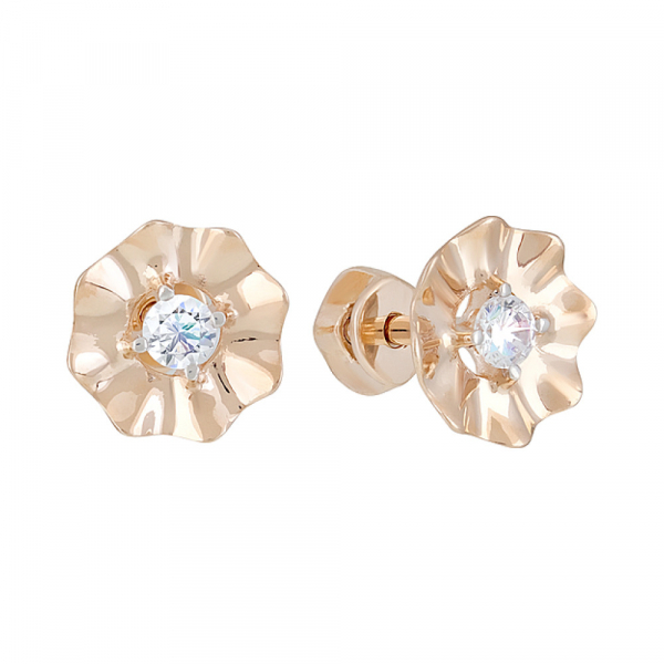 Золотые серьги с фианитом и алмазкой № 129104