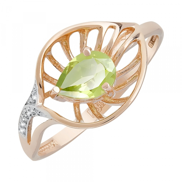 Золотое кольцо с хризолитом и фианитом № 119967