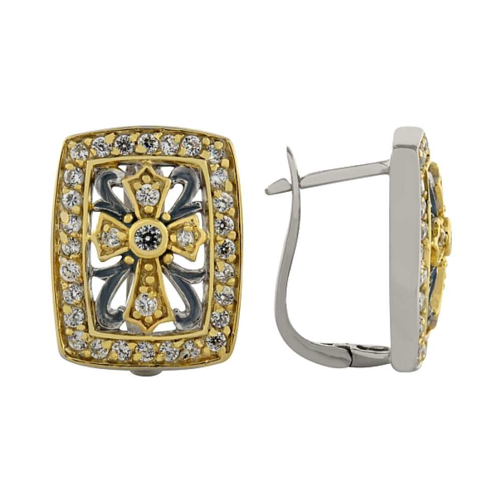 Серебряные серьги с фианитами № 95161