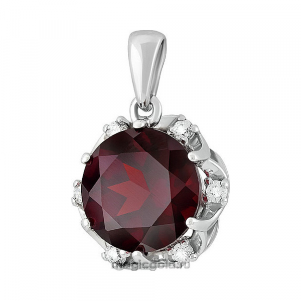 Серебряная подвеска с гранатом и фианитом № 140162