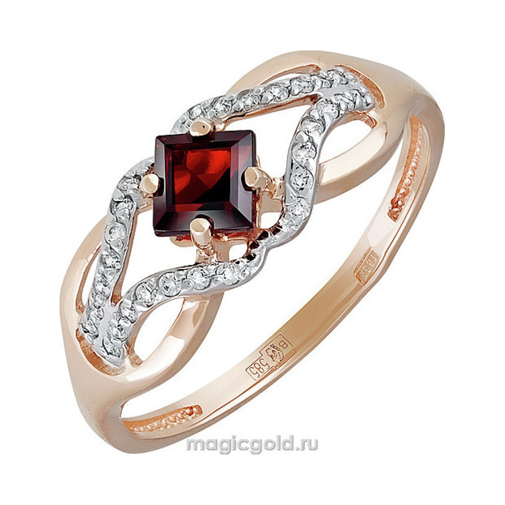 Золотое кольцо с гранатом и фианитом № 141342