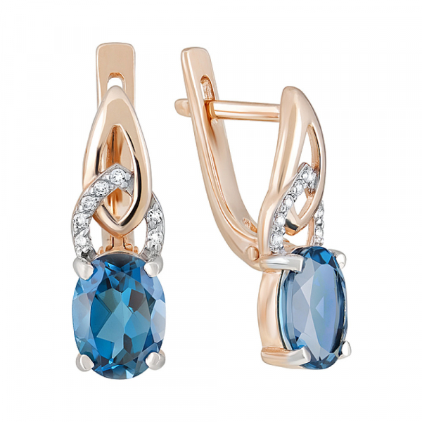 Золотые серьги с топазом и фианитом № 124094
