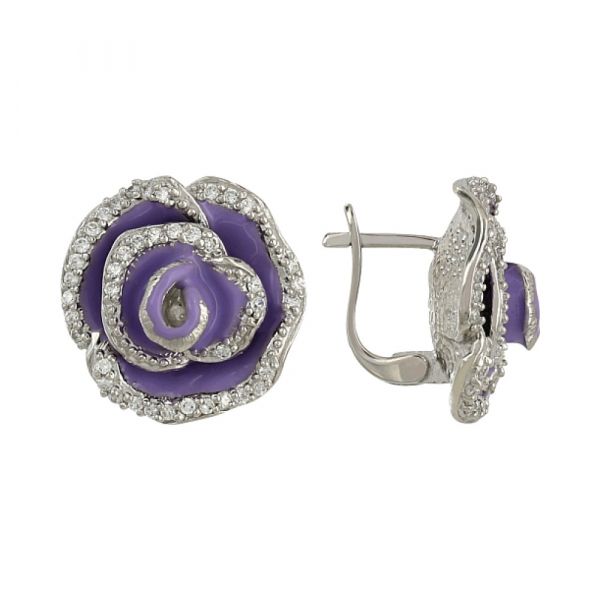 Серебряные серьги с эмалью и фианитом № 106325