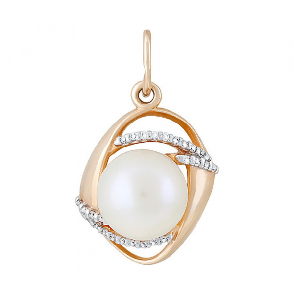 Золотая подвеска с жемчугом и фианитом № 110301