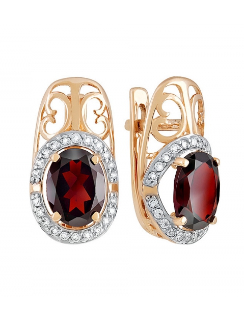 Золотые серьги с гранатом и фианитом № 126320