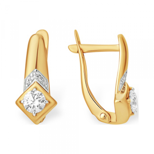 Золотые серьги с фианитом № 163216