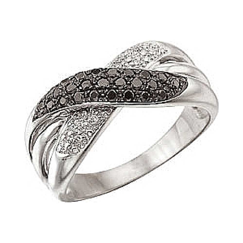 Золотое кольцо с чёрным и белым бриллиантами № 28548