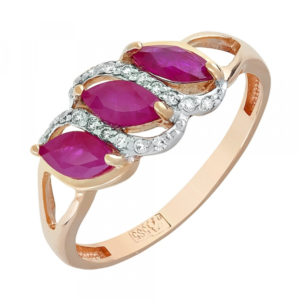 Золотое кольцо с бриллиантом и рубином № 120377