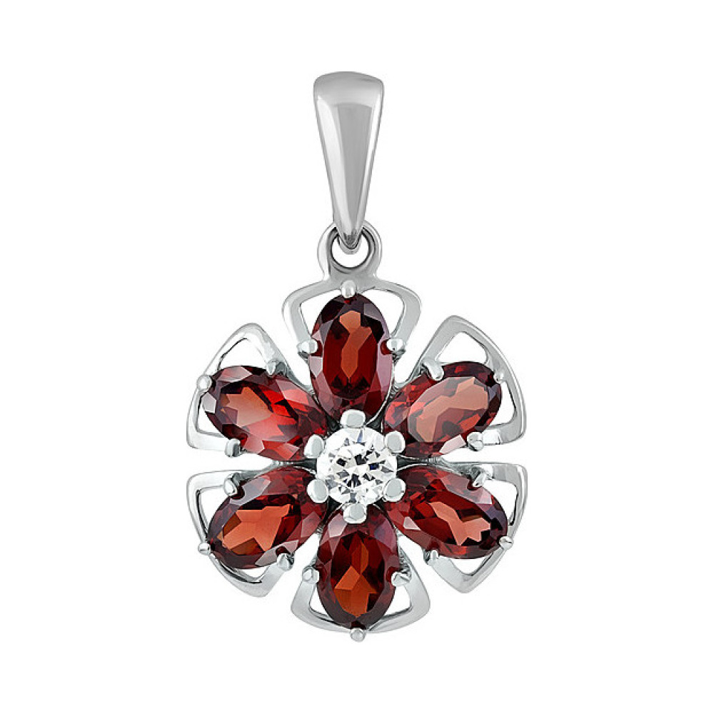 Серебряная подвеска с гранатом и фианитом № 132806