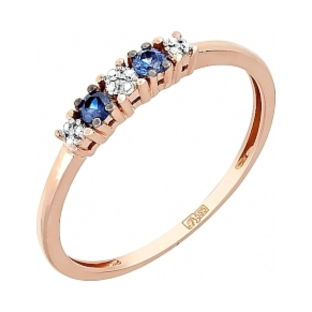 Золотое кольцо с бриллиантом и сапфиром № 113865