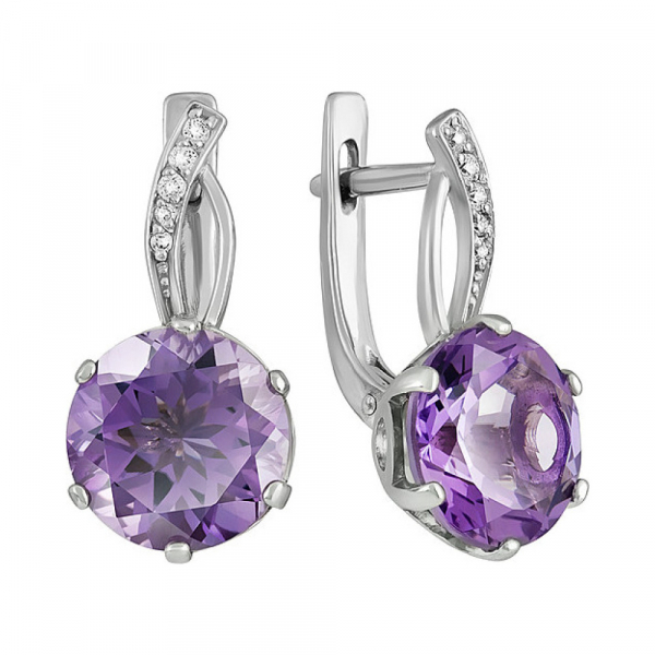 Серебряные серьги с аметистом и фианитом № 133110
