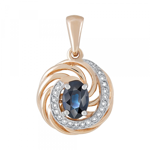 Золотая подвеска с бриллиантом и сапфиром № 123178