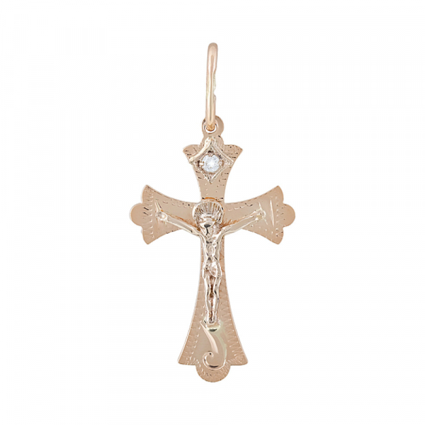 Крест с ручной разгравировкой и фианитом № 77152