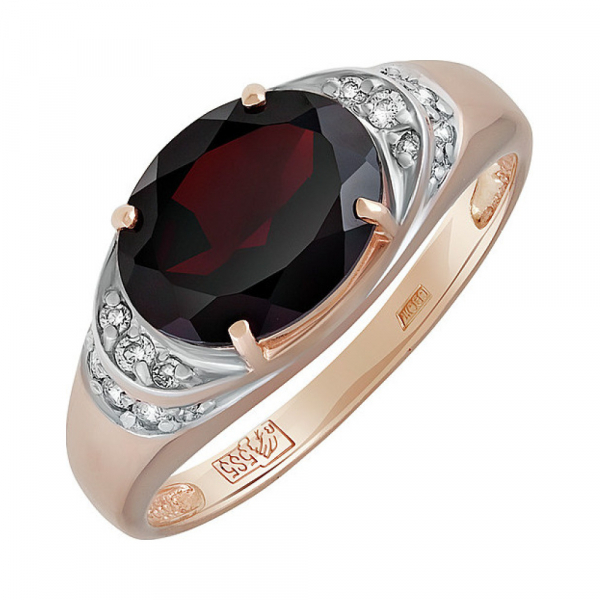Золотое кольцо с гранатом и фианитом № 134468