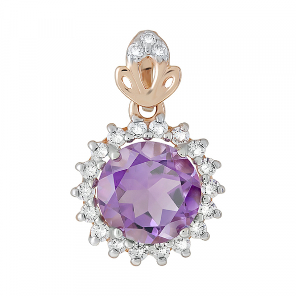 Золотая подвеска с аметистом и фианитом № 124563