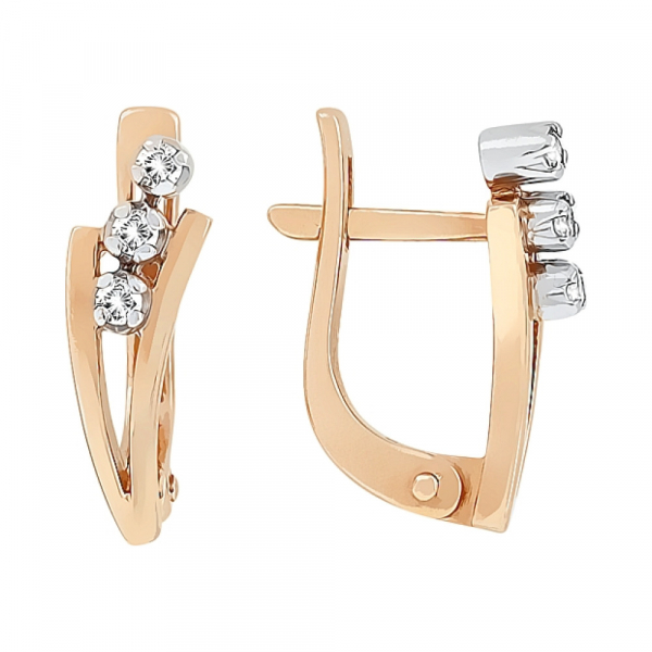 Золотые серьги с бриллиантом № 73089