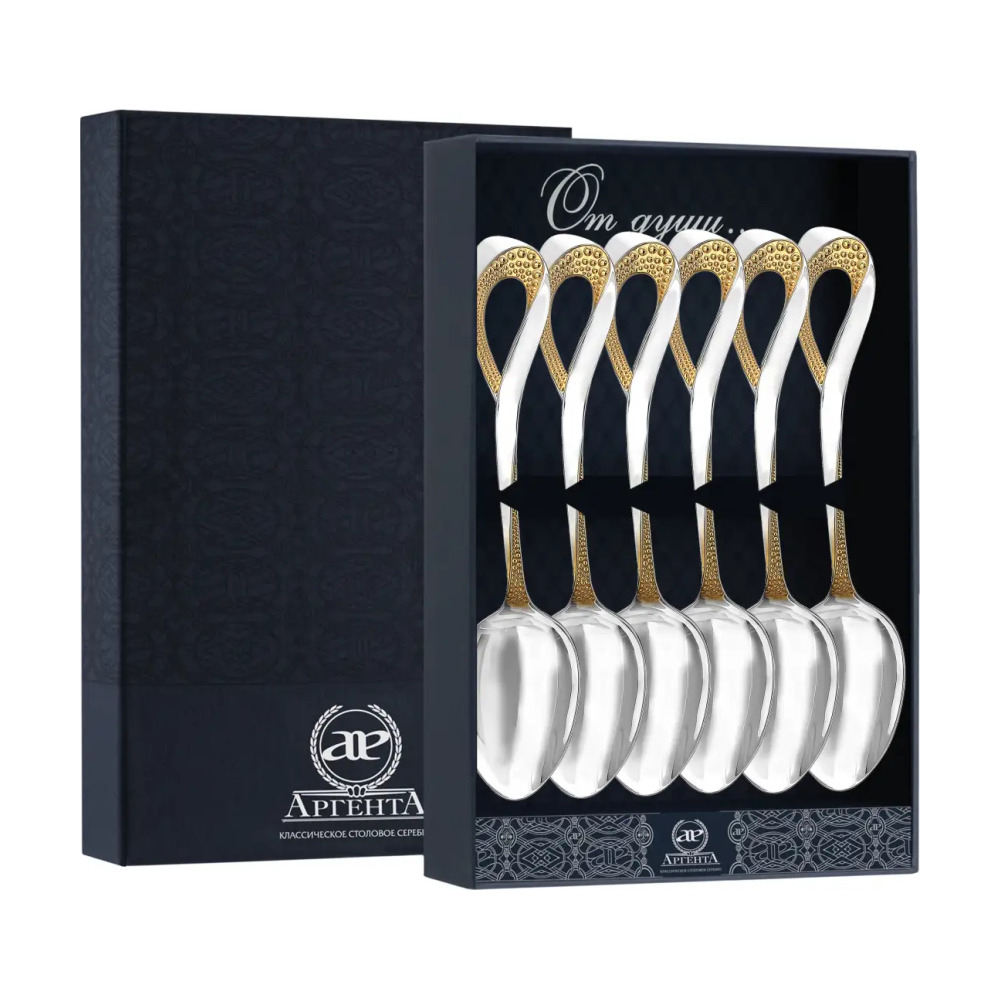 Набор чайной ложки Мимоза с позолотой из серебра 925 пробы