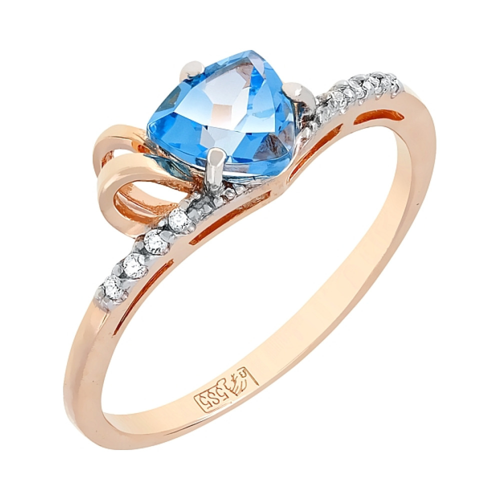 Золотое кольцо с топазом и фианитом № 98993