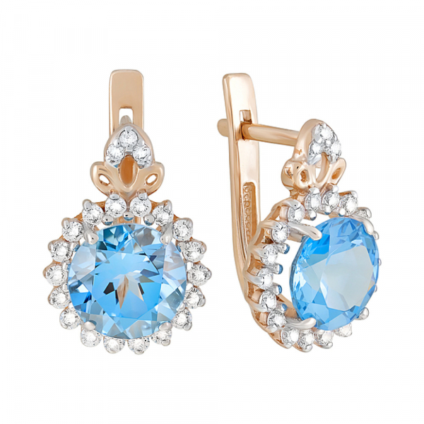 Золотые серьги с топазом и фианитом № 124468