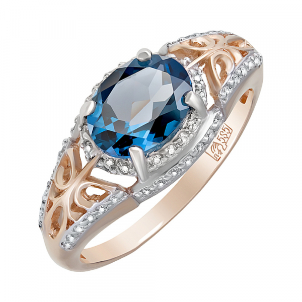 Золотое кольцо с топазом и фианитом № 124071