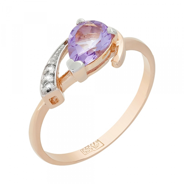Золотое кольцо с аметистом и фианитом № 83287