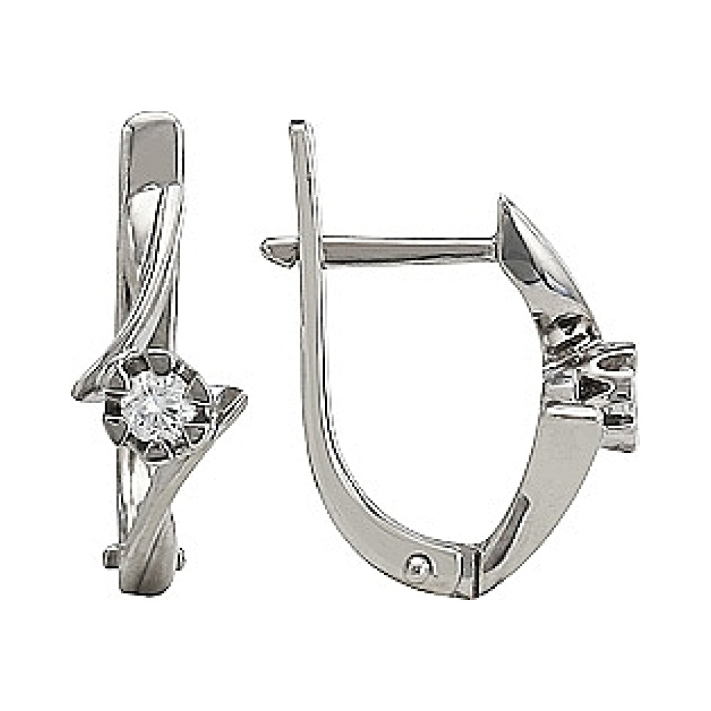 Золотые серьги с бриллиантом № 111225