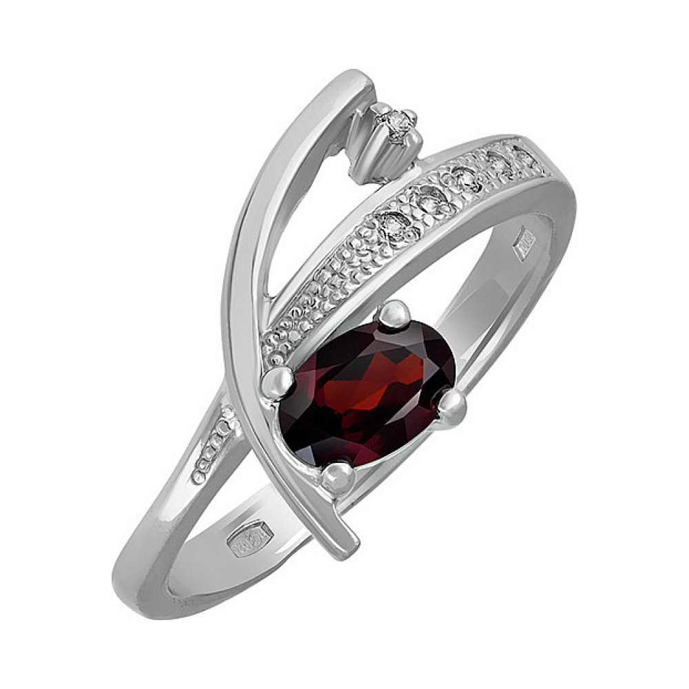 Серебряное кольцо с гранатом и фианитом № 135599